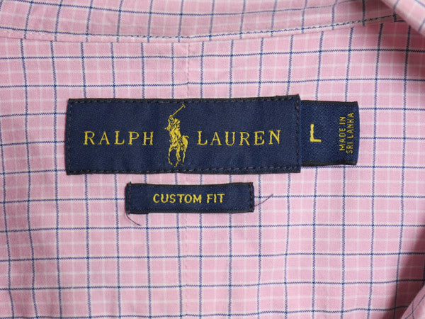 ラルフローレン チェック 長袖 ボタンダウン シャツ メンズ L / 古着 ポロ CUSTOM FIT コットン ワンポイント ポニー ピンク マルチカラー