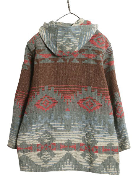 90s USA製 ウールリッチ ネイティブ 総柄 ウール ラグ ジャケット レディース L オールド ブランケット フルジップ パーカー ハーフ コート