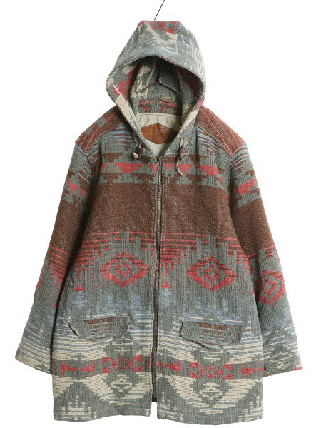90s USA製 ウールリッチ ネイティブ 総柄 ウール ラグ ジャケット レディース L オールド ブランケット フルジップ パーカー ハーフ コート