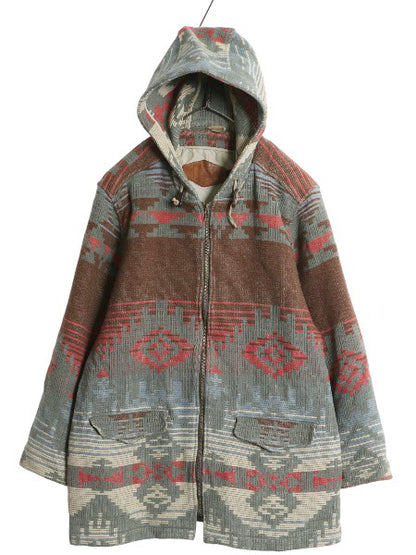 90s USA製 ウールリッチ ネイティブ 総柄 ウール ラグ ジャケット レディース L オールド ブランケット フルジップ パーカー ハーフ コート
