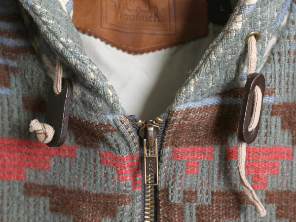 90s USA製 ウールリッチ ネイティブ 総柄 ウール ラグ ジャケット レディース L オールド ブランケット フルジップ パーカー ハーフ コート