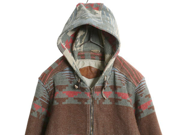 90s USA製 ウールリッチ ネイティブ 総柄 ウール ラグ ジャケット レディース L オールド ブランケット フルジップ パーカー ハーフ コート