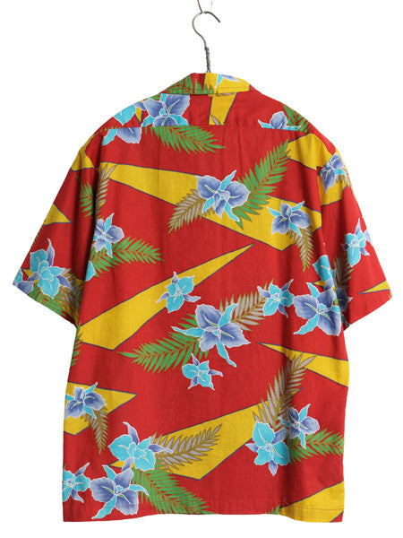 デッドストック 80s Surf Line オープンカラー 半袖 アロハシャツ メンズ M 未使用 ヴィンテージ 総柄 コットン ハワイアン 開襟 ボックス