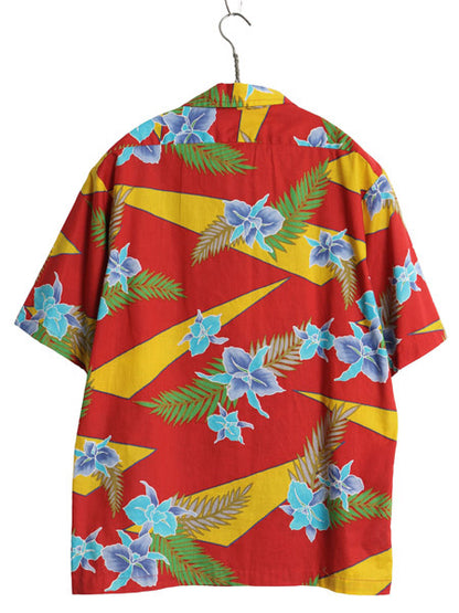 デッドストック 80s Surf Line オープンカラー 半袖 アロハシャツ メンズ M 未使用 ヴィンテージ 総柄 コットン ハワイアン 開襟 ボックス