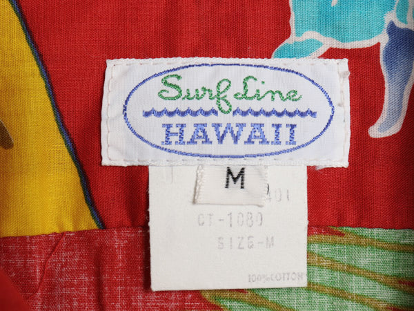 デッドストック 80s Surf Line オープンカラー 半袖 アロハシャツ メンズ M 未使用 ヴィンテージ 総柄 コットン ハワイアン 開襟 ボックス