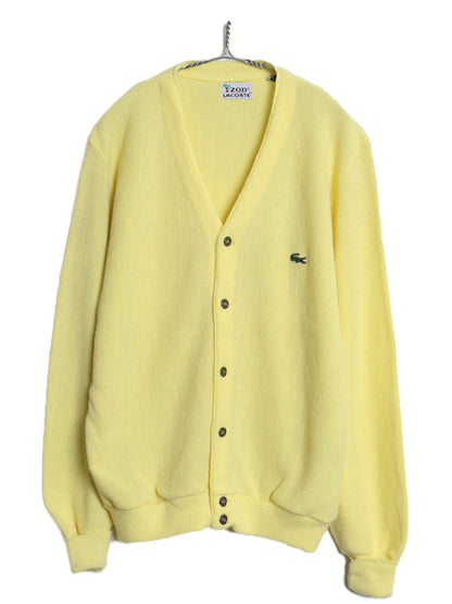 70s USA製 ラコステ アクリル ニット カーディガン メンズ レディース M 古着 ヴィンテージ 羽織り 前開き セーター ワンポイント イエロー
