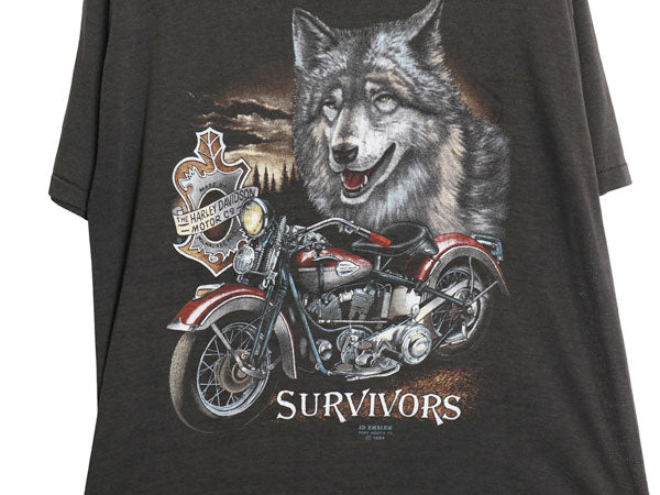 80s USA製 ★ 3Dエンブレム ハーレー ダビッドソン ウルフ イラスト プリント Tシャツ メンズ M / ヴィンテージ 当時物 バイク アニマル 黒