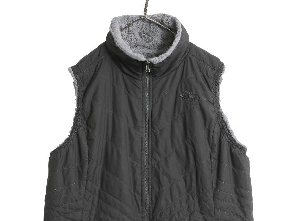 US企画 ノースフェイス フルジップ リバーシブル ベスト レディース XL / アウトドア ハイ パイル フリース 中綿 キルティング ナイロン 灰