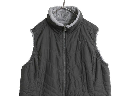 US企画 ノースフェイス フルジップ リバーシブル ベスト レディース XL / アウトドア ハイ パイル フリース 中綿 キルティング ナイロン 灰