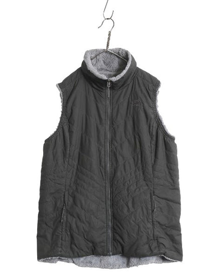 US企画 ノースフェイス フルジップ リバーシブル ベスト レディース XL / アウトドア ハイ パイル フリース 中綿 キルティング ナイロン 灰
