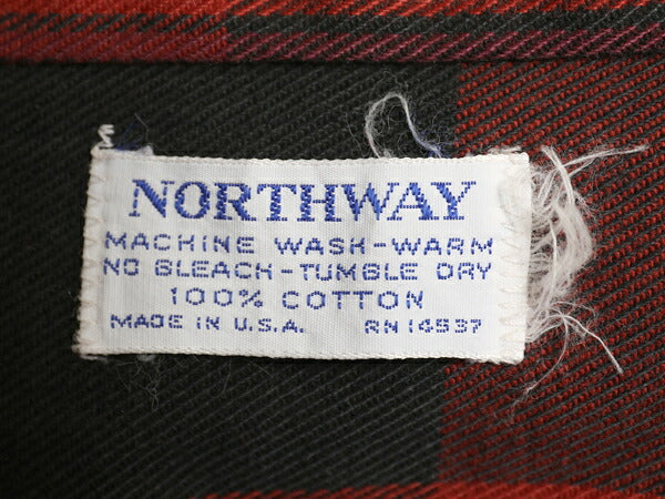 70s USA製 NORTHWAY チェック 長袖 シャツ メンズ M 古着 ヴィンテージ ヘビーウェイト コットン ツイル ポケット付き バッファロー 黒 赤