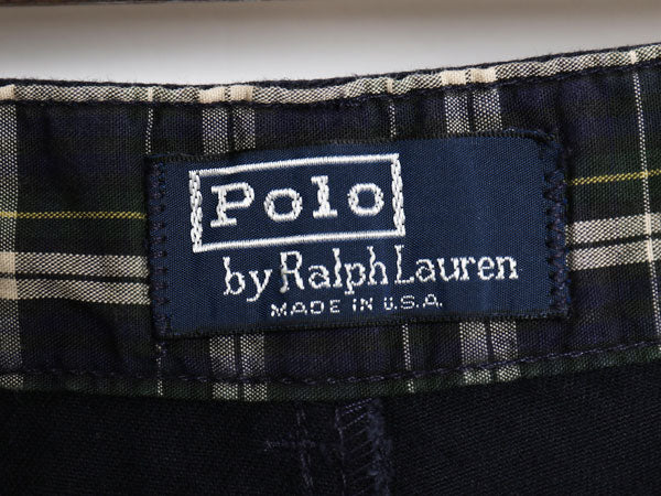 90s USA製 ポロ ラルフローレン コットン チノ ショートパンツ メンズ 36 古着 オールド 初期 ポロゴルフ ショーツ ツータック チノパン 紺