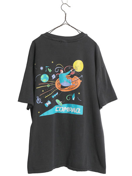 90s USA製 ★ COMPAQ アート イラスト プリント Tシャツ メンズ XL / オールド 当時物 企業物 コンピューター テック シングルステッチ 黒