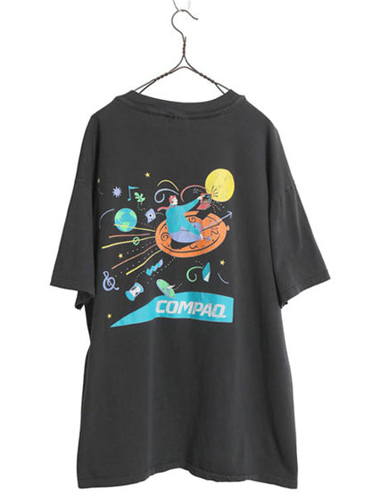 90s USA製 ★ COMPAQ アート イラスト プリント Tシャツ メンズ XL / オールド 当時物 企業物 コンピューター テック シングルステッチ 黒