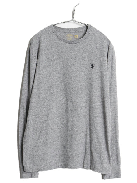 ポロ ラルフローレン 長袖 Tシャツ メンズ M 古着 ロンT ロングスリーブ コットン シングルステッチ ワンポイント カットソー インナー 灰