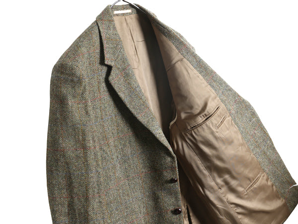 90s ハリスツイード テーラード ジャケット メンズ XL 程/ 古着 オールド ウール ツイード ブレザー マルチカラー チェック 大きいサイズ