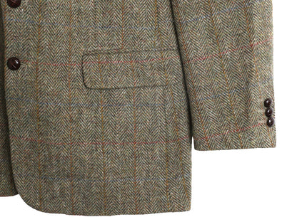 90s ハリスツイード テーラード ジャケット メンズ XL 程/ 古着 オールド ウール ツイード ブレザー マルチカラー チェック 大きいサイズ