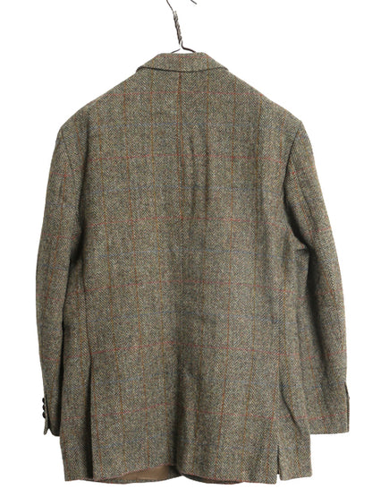 90s ハリスツイード テーラード ジャケット メンズ XL 程/ 古着 オールド ウール ツイード ブレザー マルチカラー チェック 大きいサイズ
