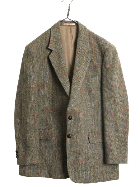 90s ハリスツイード テーラード ジャケット メンズ XL 程/ 古着 オールド ウール ツイード ブレザー マルチカラー チェック 大きいサイズ