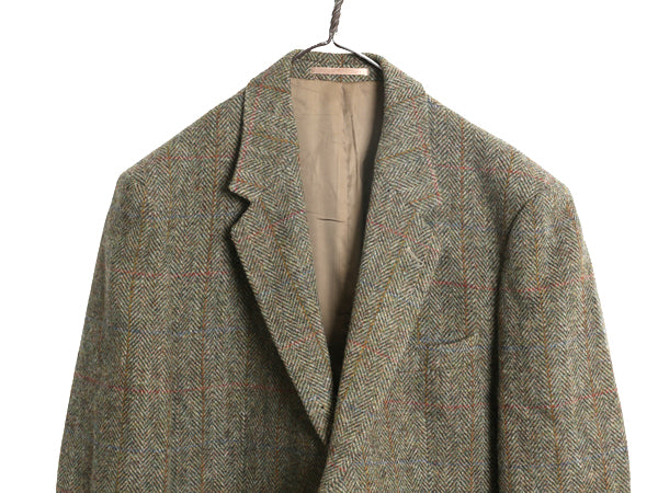 90s ハリスツイード テーラード ジャケット メンズ XL 程/ 古着 オールド ウール ツイード ブレザー マルチカラー チェック 大きいサイズ