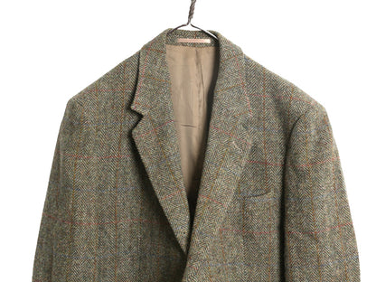 90s ハリスツイード テーラード ジャケット メンズ XL 程/ 古着 オールド ウール ツイード ブレザー マルチカラー チェック 大きいサイズ