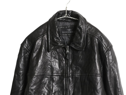 00s ドッカーズ リーバイス 本革 レザー スイングトップ ジャケット メンズ XL 古着 オールド 中綿 キルティング 革ジャン ラムレザー 黒