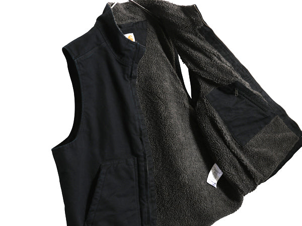 US企画 カーハート モックネック ダック ベスト メンズ L 裏 ボア パイル フリース フルジップ ハイネック ワーク 重ね着 前開き ブラック