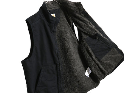 US企画 カーハート モックネック ダック ベスト メンズ L 裏 ボア パイル フリース フルジップ ハイネック ワーク 重ね着 前開き ブラック