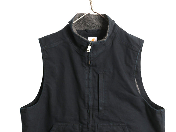 US企画 カーハート モックネック ダック ベスト メンズ L 裏 ボア パイル フリース フルジップ ハイネック ワーク 重ね着 前開き ブラック