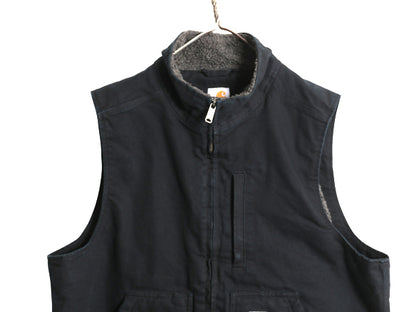 US企画 カーハート モックネック ダック ベスト メンズ L 裏 ボア パイル フリース フルジップ ハイネック ワーク 重ね着 前開き ブラック