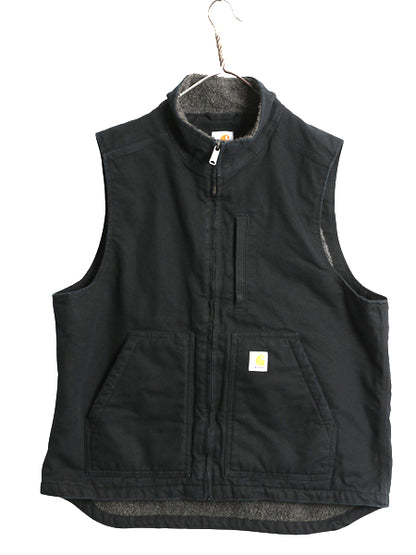 US企画 カーハート モックネック ダック ベスト メンズ L 裏 ボア パイル フリース フルジップ ハイネック ワーク 重ね着 前開き ブラック