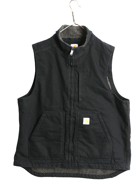 US企画 カーハート モックネック ダック ベスト メンズ L 裏 ボア パイル フリース フルジップ ハイネック ワーク 重ね着 前開き ブラック