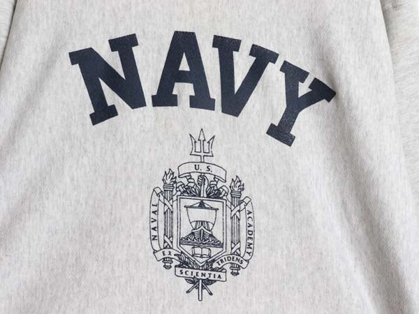 90s USA製 US NAVY プリント スウェット メンズ M 古着 オールド リバース タイプ ヘビーウェイト トレーナー ミリタリー 裏起毛 USN 軍物
