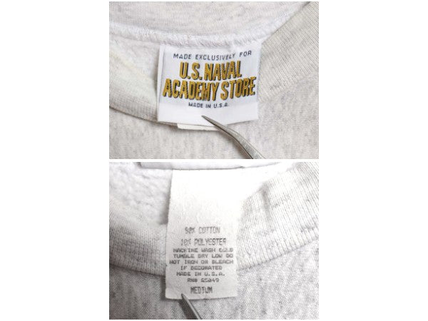 90s USA製 US NAVY プリント スウェット メンズ M 古着 オールド リバース タイプ ヘビーウェイト トレーナー ミリタリー 裏起毛 USN 軍物