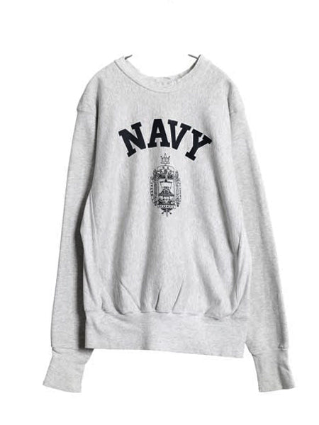 90s USA製 US NAVY プリント スウェット メンズ M 古着 オールド リバース タイプ ヘビーウェイト トレーナー ミリタリー 裏起毛 USN 軍物