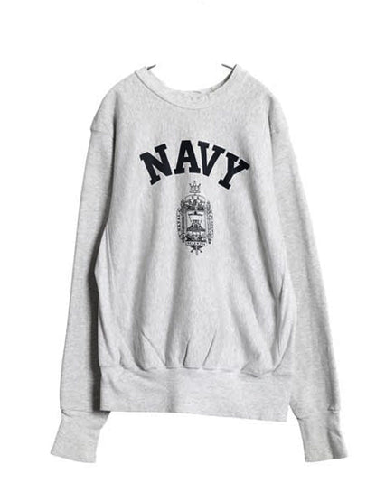 90s USA製 US NAVY プリント スウェット メンズ M 古着 オールド リバース タイプ ヘビーウェイト トレーナー ミリタリー 裏起毛 USN 軍物