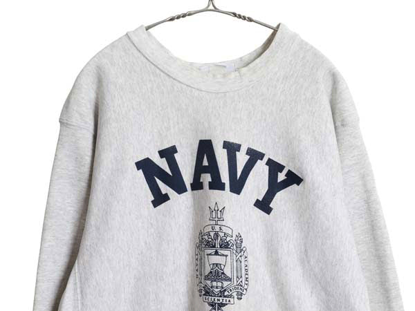 90s USA製 US NAVY プリント スウェット メンズ M 古着 オールド リバース タイプ ヘビーウェイト トレーナー ミリタリー 裏起毛 USN 軍物