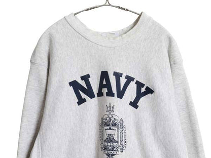 90s USA製 US NAVY プリント スウェット メンズ M 古着 オールド リバース タイプ ヘビーウェイト トレーナー ミリタリー 裏起毛 USN 軍物