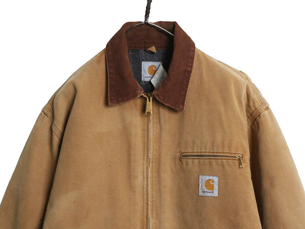 90s USA製 ★ カーハート デトロイト ジャケット 46 メンズ XL 程/ 古着 オールド ダック ワーク ブルゾン ブランケット ライナー付き 茶
