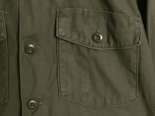 60s 米軍実物 US ARMY コットン サテン ユーティリティ シャツ M / ヴィンテージ OG107 シャツ袖 2nd ミリタリー 軍物 長袖シャツ カーキ