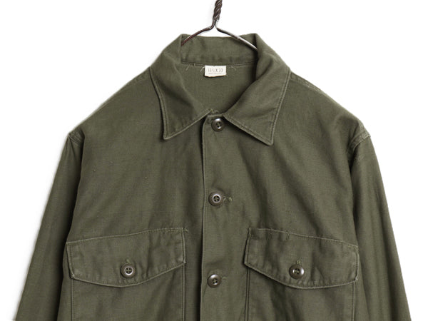 60s 米軍実物 US ARMY コットン サテン ユーティリティ シャツ M / ヴィンテージ OG107 シャツ袖 2nd ミリタリー 軍物 長袖シャツ カーキ