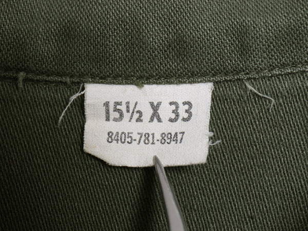 60s 米軍実物 US ARMY コットン サテン ユーティリティ シャツ M / ヴィンテージ OG107 シャツ袖 2nd ミリタリー 軍物 長袖シャツ カーキ