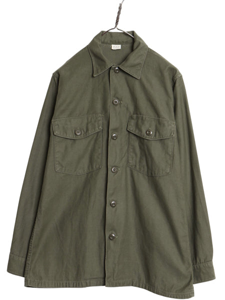 60s 米軍実物 US ARMY コットン サテン ユーティリティ シャツ M / ヴィンテージ OG107 シャツ袖 2nd ミリタリー 軍物 長袖シャツ カーキ