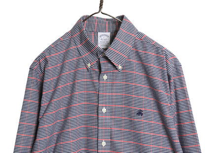 ブルックスブラザーズ チェック 長袖 ボタンダウン シャツ メンズ L 古着 コットン ストレッチ オックスフォード ワイシャツ ノーアイロン