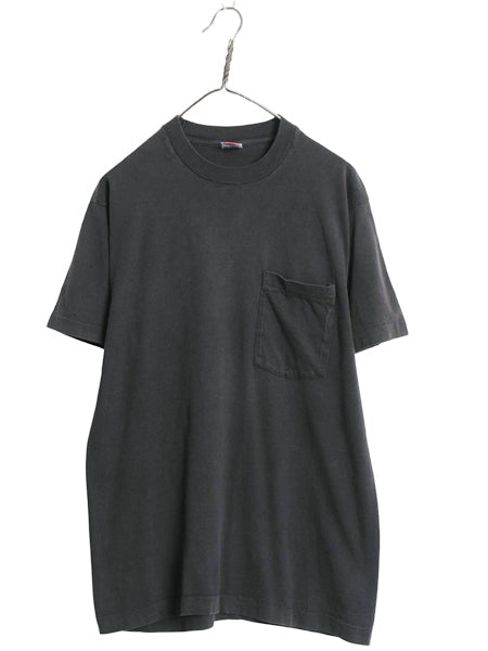 90s USA製 フルーツオブザルーム ポケット付き 無地 半袖 Tシャツ メンズ L オールド ポケT 耳付き ブランク シングルステッチ トップス 黒