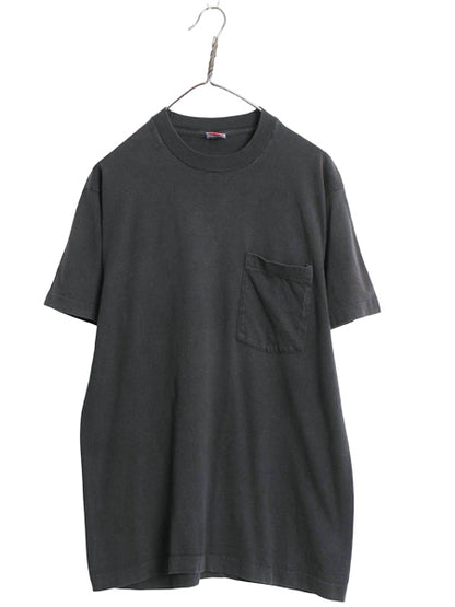 90s USA製 フルーツオブザルーム ポケット付き 無地 半袖 Tシャツ メンズ L オールド ポケT 耳付き ブランク シングルステッチ トップス 黒
