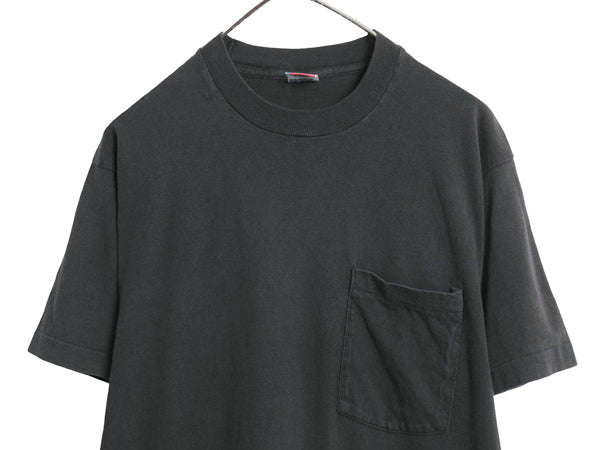 90s USA製 フルーツオブザルーム ポケット付き 無地 半袖 Tシャツ メンズ L オールド ポケT 耳付き ブランク シングルステッチ トップス 黒