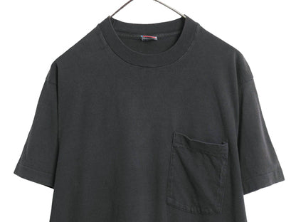 90s USA製 フルーツオブザルーム ポケット付き 無地 半袖 Tシャツ メンズ L オールド ポケT 耳付き ブランク シングルステッチ トップス 黒