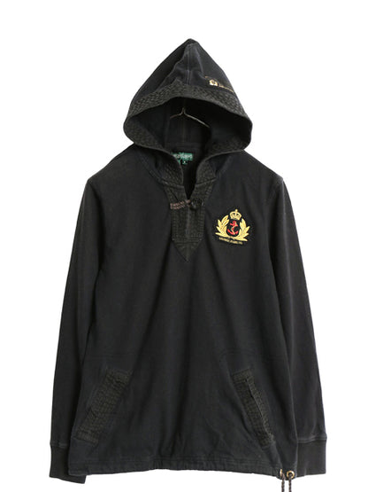 00s ラルフローレン ジーンズ フード付き 長袖Tシャツ レディース M / オールド ポロ スキッパー ストレッチ コットン マリン パーカー 黒