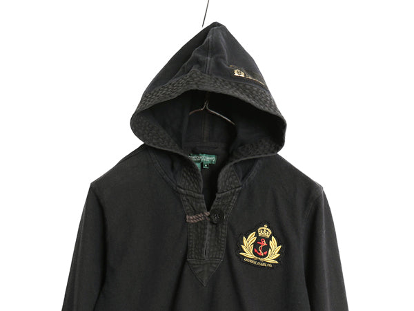 00s ラルフローレン ジーンズ フード付き 長袖Tシャツ レディース M / オールド ポロ スキッパー ストレッチ コットン マリン パーカー 黒